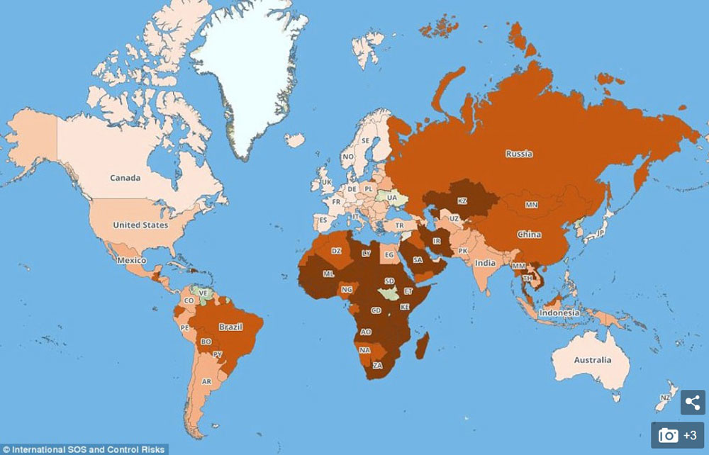 карта самых опасных для туристов стран в 2018 году