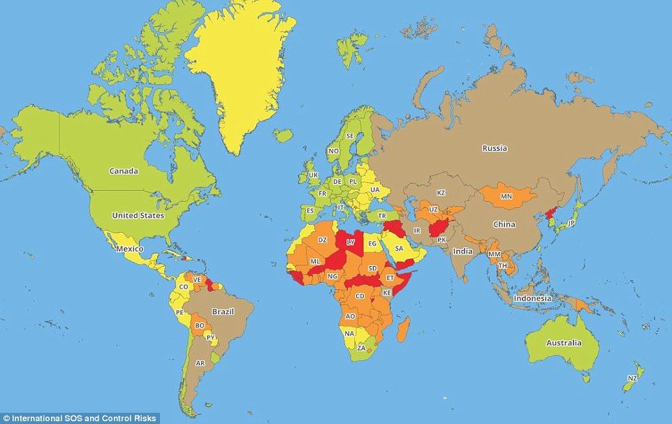 карта самых опасных для туристов стран